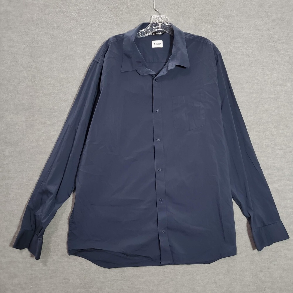 Travis Mathew Men Button Up Shirt 2XL Blue Pockets Long Sleeve Collar‎